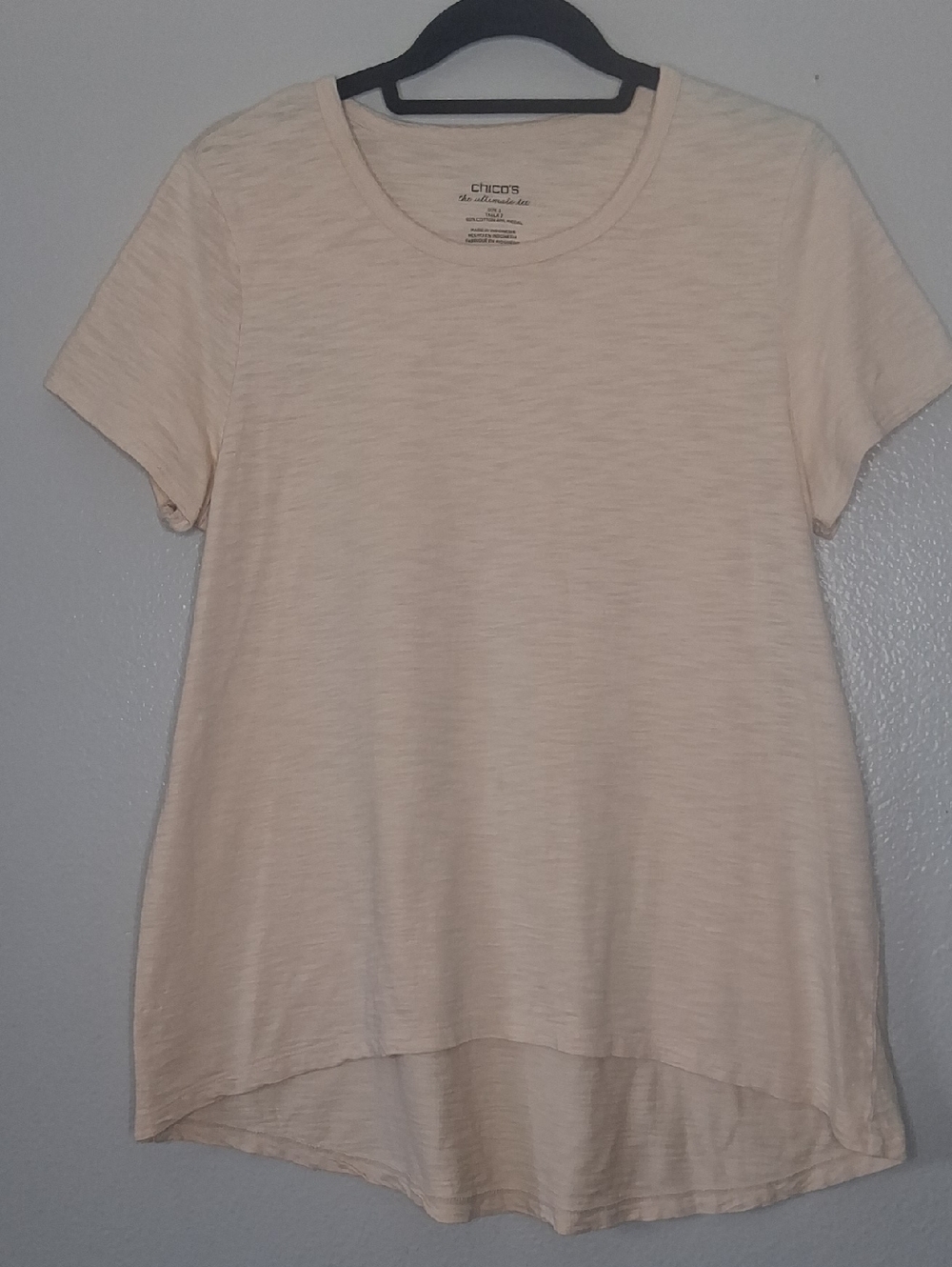 Chicos High-Low T-shirt Blush Short Sleeve Round Neck Cotton Modal Basic Tee L
